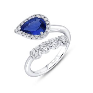 Bypass Pear Shaped Blue Sapphire Anniversary Ring