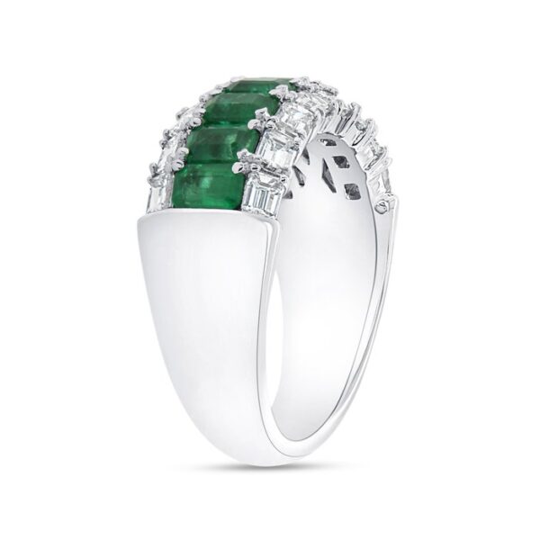3-Row Emerald Cut Green Diamond Anniversary Ring - Image 2