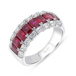 3-Row Emerald Cut Ruby Anniversary Ring