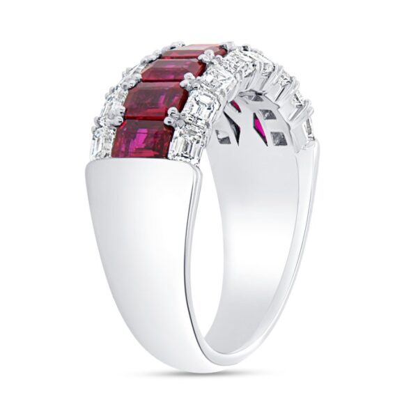 3-Row Emerald Cut Ruby Anniversary Ring - Image 2