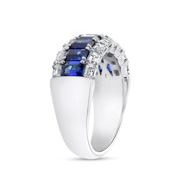3-Row Emerald Cut Blue Sapphire Anniversary Ring - Image 2