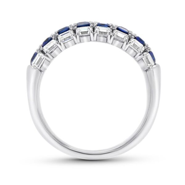 3-Row Emerald Cut Blue Sapphire Anniversary Ring - Image 3