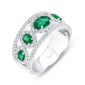 5-Stone-Halo Oval Shaped Emerald Fashion Ring