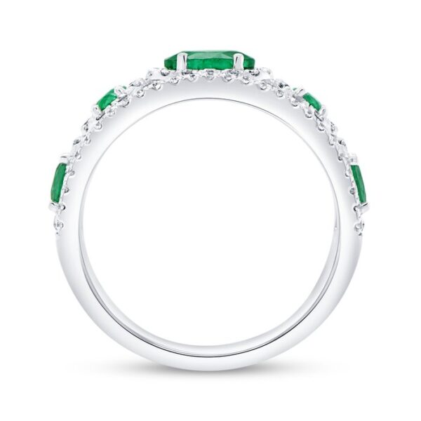5-Stone-Halo Oval Shaped Emerald Fashion Ring - Image 3