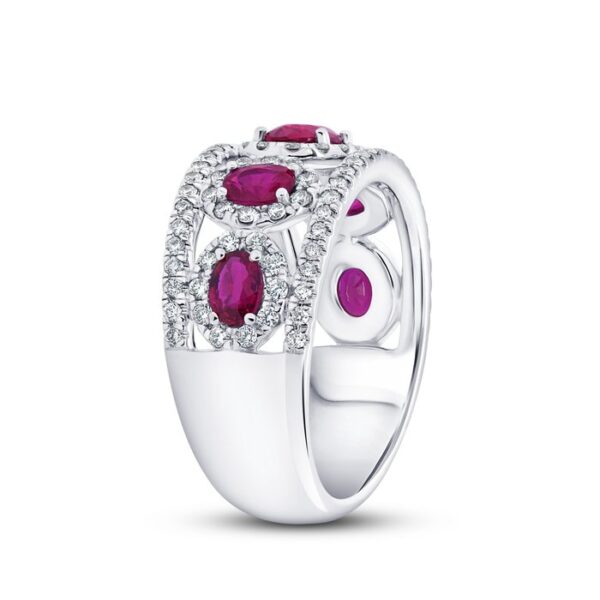 5-Stone-Halo Oval Shaped Ruby Fashion Ring - Image 2