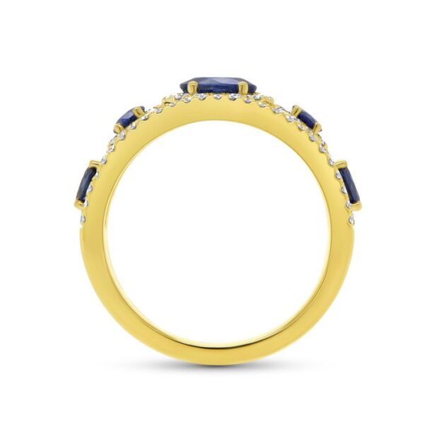 5-Stone-Halo Oval Shaped Blue Sapphire Fashion Ring - Image 3