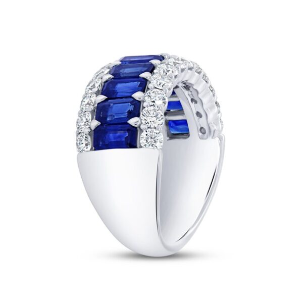 3-Row Emerald Cut Blue Sapphire Anniversary Ring - Image 2