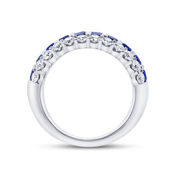 3-Row Emerald Cut Blue Sapphire Anniversary Ring - Image 3