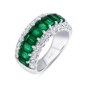 3-Row Emerald Cut Emerald Anniversary Ring