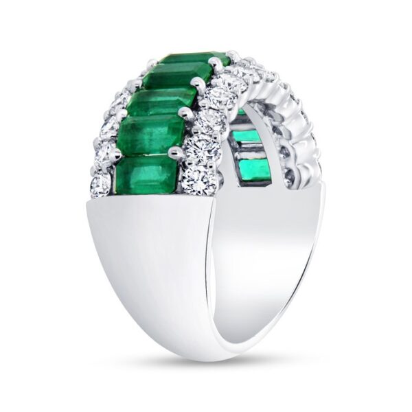 3-Row Emerald Cut Emerald Anniversary Ring - Image 2