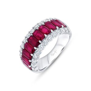 3-Row Emerald Cut Ruby Anniversary Ring