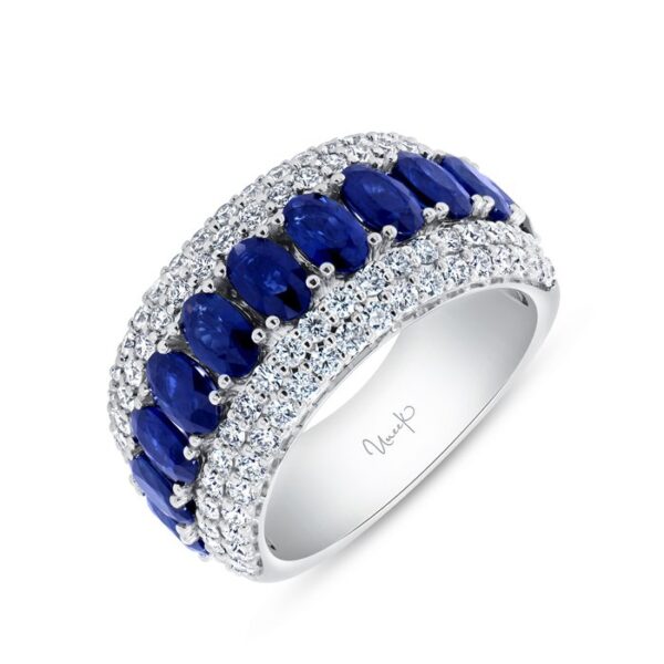 Multi-Row Oval Shaped Blue Sapphire Anniversary Ring
