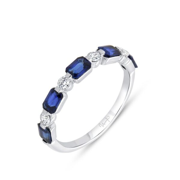 1-Row Emerald Cut Blue Sapphire Fashion Ring