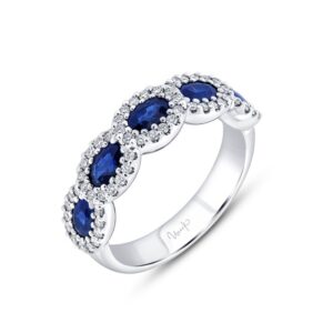 1-Row Oval Shaped Blue Sapphire Anniversary Ring