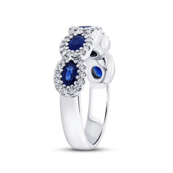 1-Row Oval Shaped Blue Sapphire Anniversary Ring - Image 2