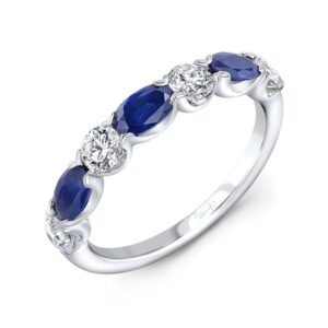 1-Row Oval Shaped Blue Sapphire Fashion Ring