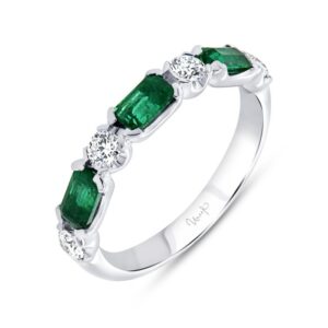 Straight Emerald Cut Emerald Anniversary Ring