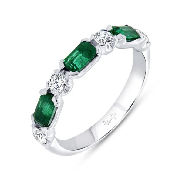 Straight Emerald Cut Emerald Anniversary Ring