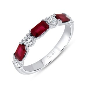 Straight Emerald Cut Ruby Anniversary Ring