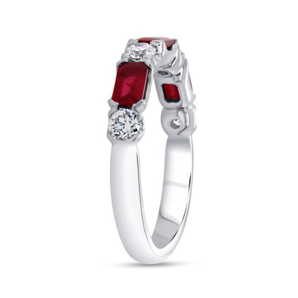 Straight Emerald Cut Ruby Anniversary Ring - Image 2