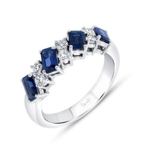 1-Row Emerald Cut Blue Sapphire Anniversary Ring