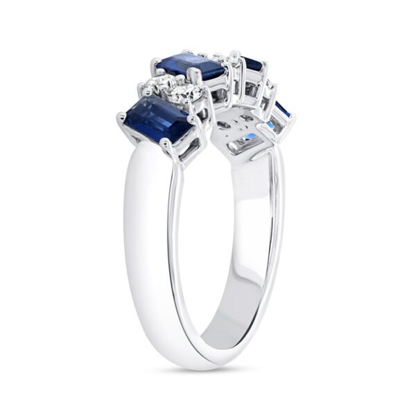 1-Row Emerald Cut Blue Sapphire Anniversary Ring - Image 2