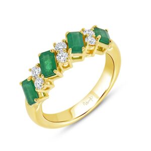 1-Row Emerald Cut Green Diamond Anniversary Ring