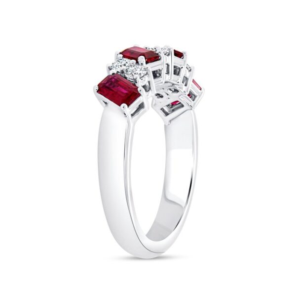 1-Row Emerald Cut Ruby Anniversary Ring - Image 2