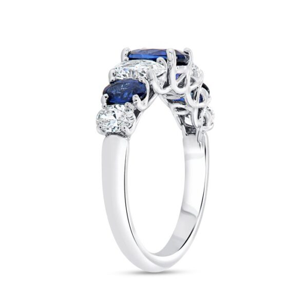1-Row Oval Shaped Blue Sapphire Anniversary Ring - Image 2