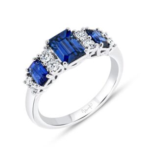 1-Row Emerald Cut Blue Sapphire Anniversary Ring