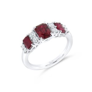 Three-Stone Emerald Cut Ruby Anniversary Ring