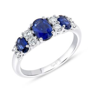 1-Row Oval Shaped Blue Sapphire Anniversary Ring