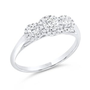 3-Stone-Halo Round Diamond Engagement Ring