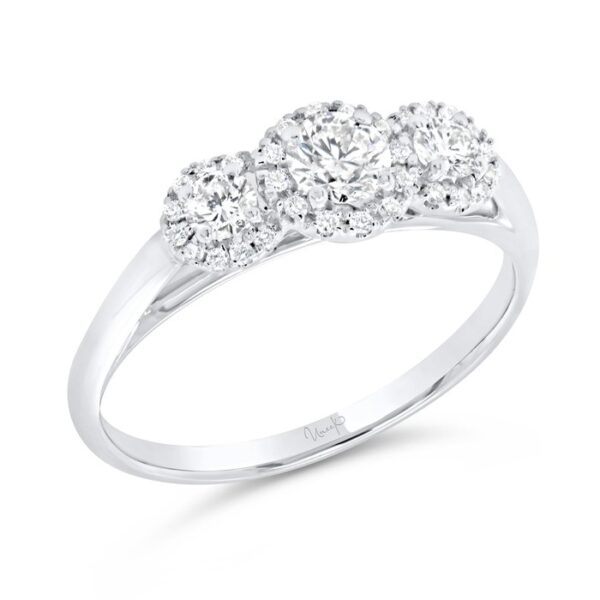 3-Stone-Halo Round Diamond Engagement Ring