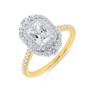 Double-Halo Emerald Cut Engagement Ring