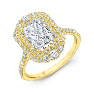 Double-Halo Radiant Diamond Engagement Ring