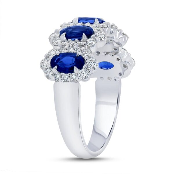 5-Stone-Halo Oval Shaped Blue Sapphire Fashion Ring - Image 2