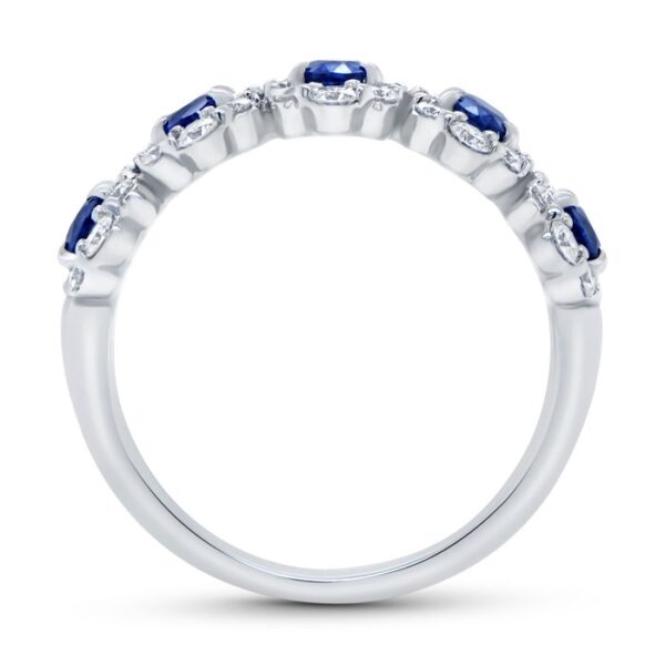 5-Stone-Halo Oval Shaped Blue Sapphire Fashion Ring - Image 3