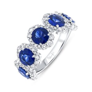 5-Stone-Halo Round Blue Sapphire Fashion Ring