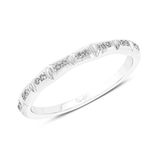 Diamond Wedding Band with Baguette-Illusion Round Diamond Cluster Accents