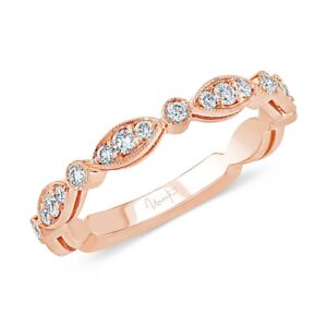 Diamond Wedding Band with Milgrain-Trimmed Marquise-Shaped Clusters and Round Bezel Stations