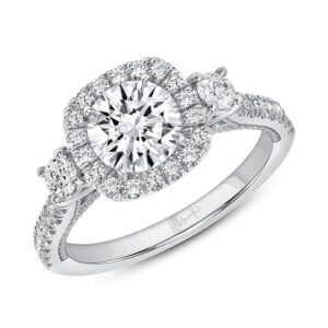 3-Stone-Halo Round Engagement Ring