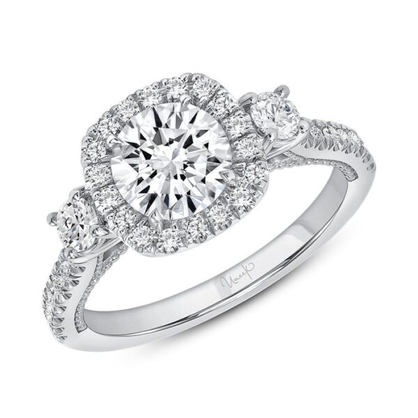 3-Stone-Halo Round Engagement Ring