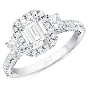 3-Stone-Halo Radiant Engagement Ring