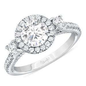 3-Stone-Halo Round Engagement Ring