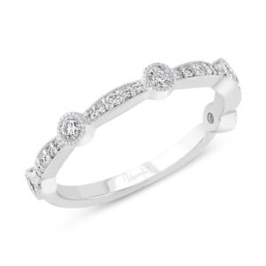 Diamond Wedding Band with Milgrain-Trimmed Pave Bars and Bezel Station Accents