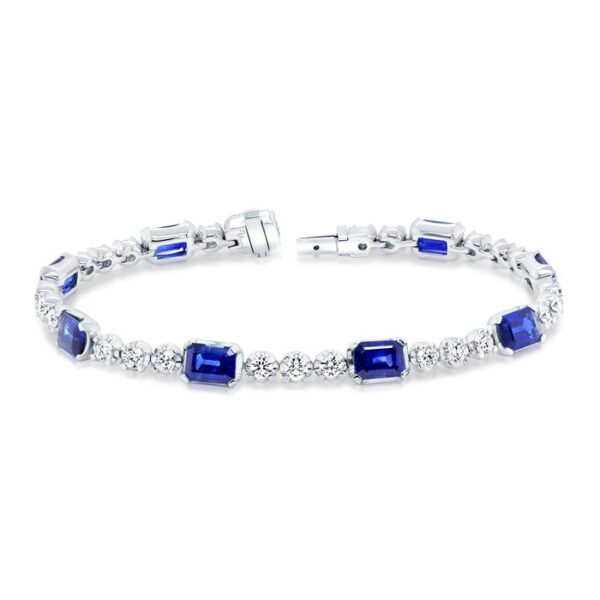 Strand Emerald Cut Blue Sapphire Link Bracelet