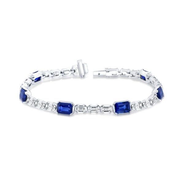 Strand Emerald Cut Blue Sapphire Link Bracelet