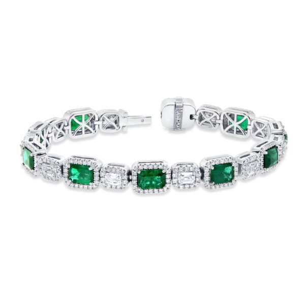 Halo Emerald Cut Emerald Link Bracelet