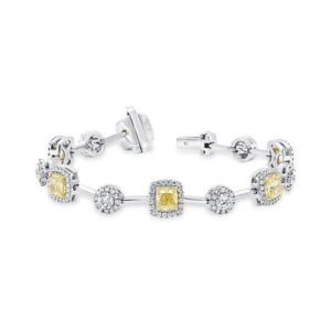 1-Row Cushion Cut Fancy Light Yellow Diamond Fashion Bracelet